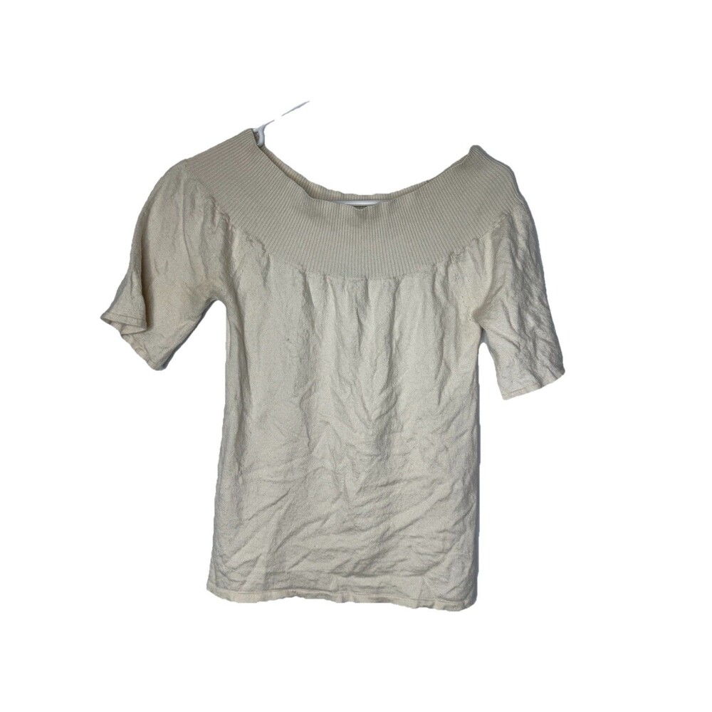 BCBG Max Azria Womens Silk Off The Shoulder Cashmere Blouse Beige Size S